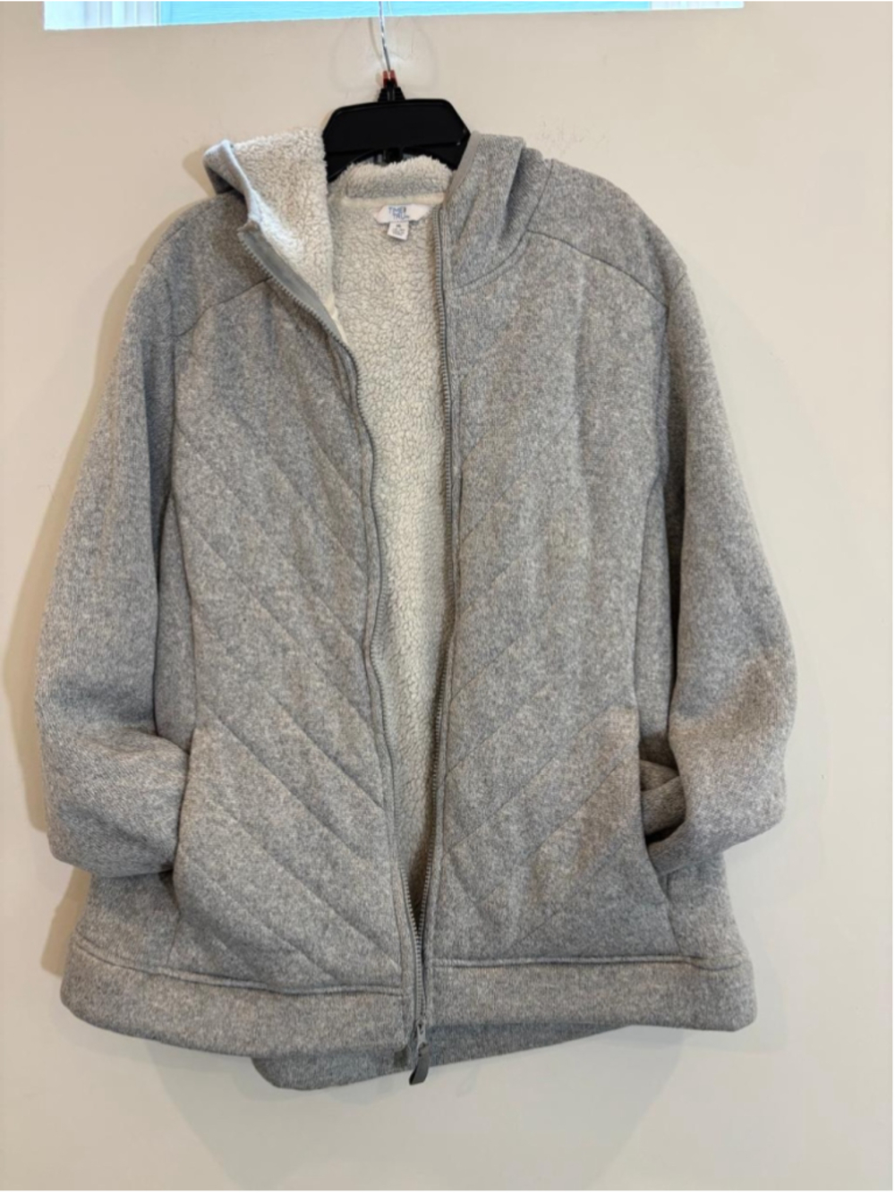 Women's Time and Tru Quilted Sherpa Lined Hoodie Grey XL - #c65